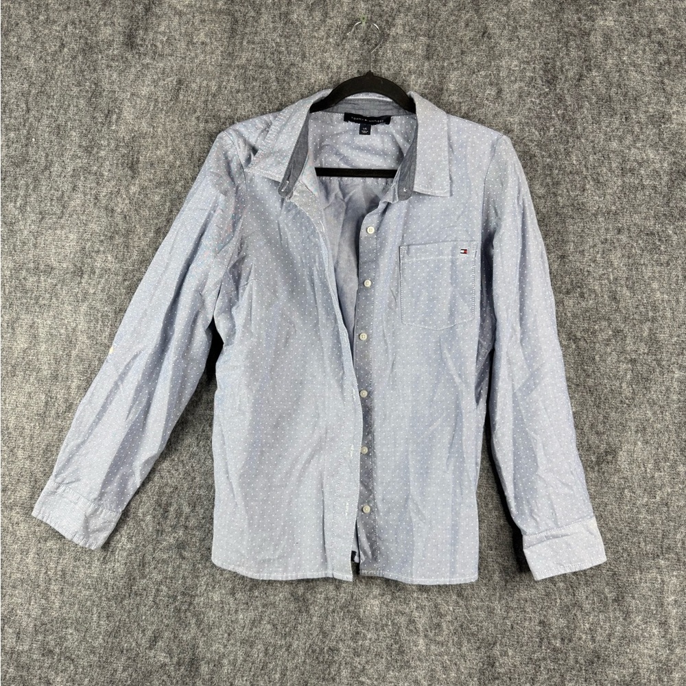 Tommy Hilfiger Polka Dot Button-Up Shirt - Light Blue - 100% Cotton - Size L